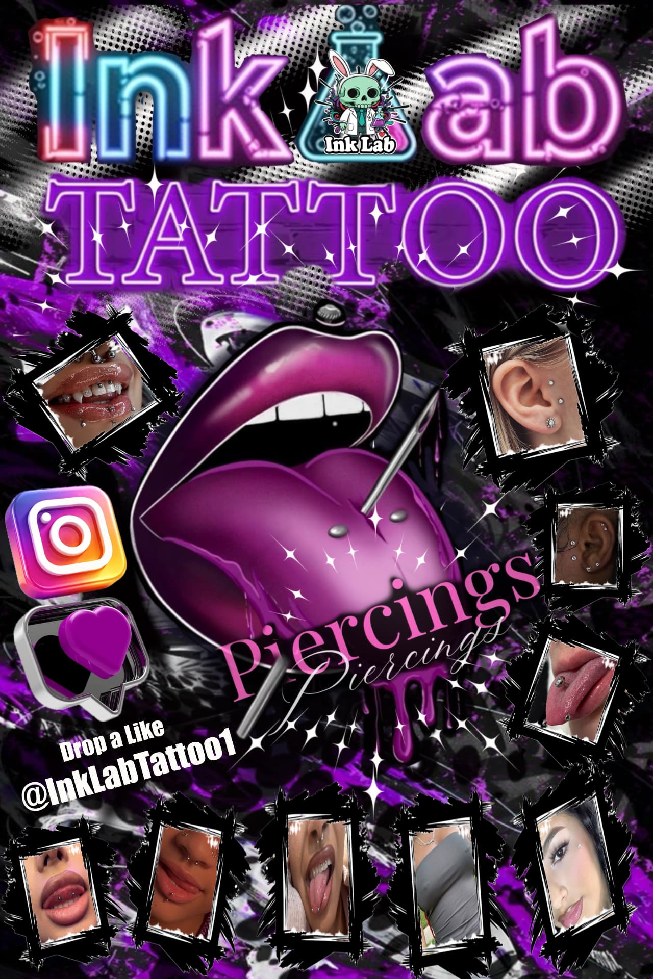 Ink Lab piercings — client ear, tongue, lip, septum and dermal piercings